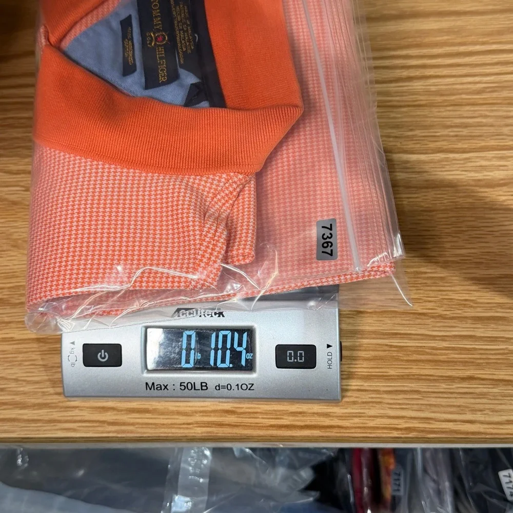 Tommy‎ Hilfiger Golf Polo Shirt Mens XXL Orange Houndstooth Mercerized Cotton